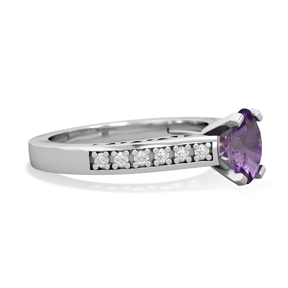 Amethyst Art Deco Engagement 7X5mm Oval 14K White Gold ring R26357VL