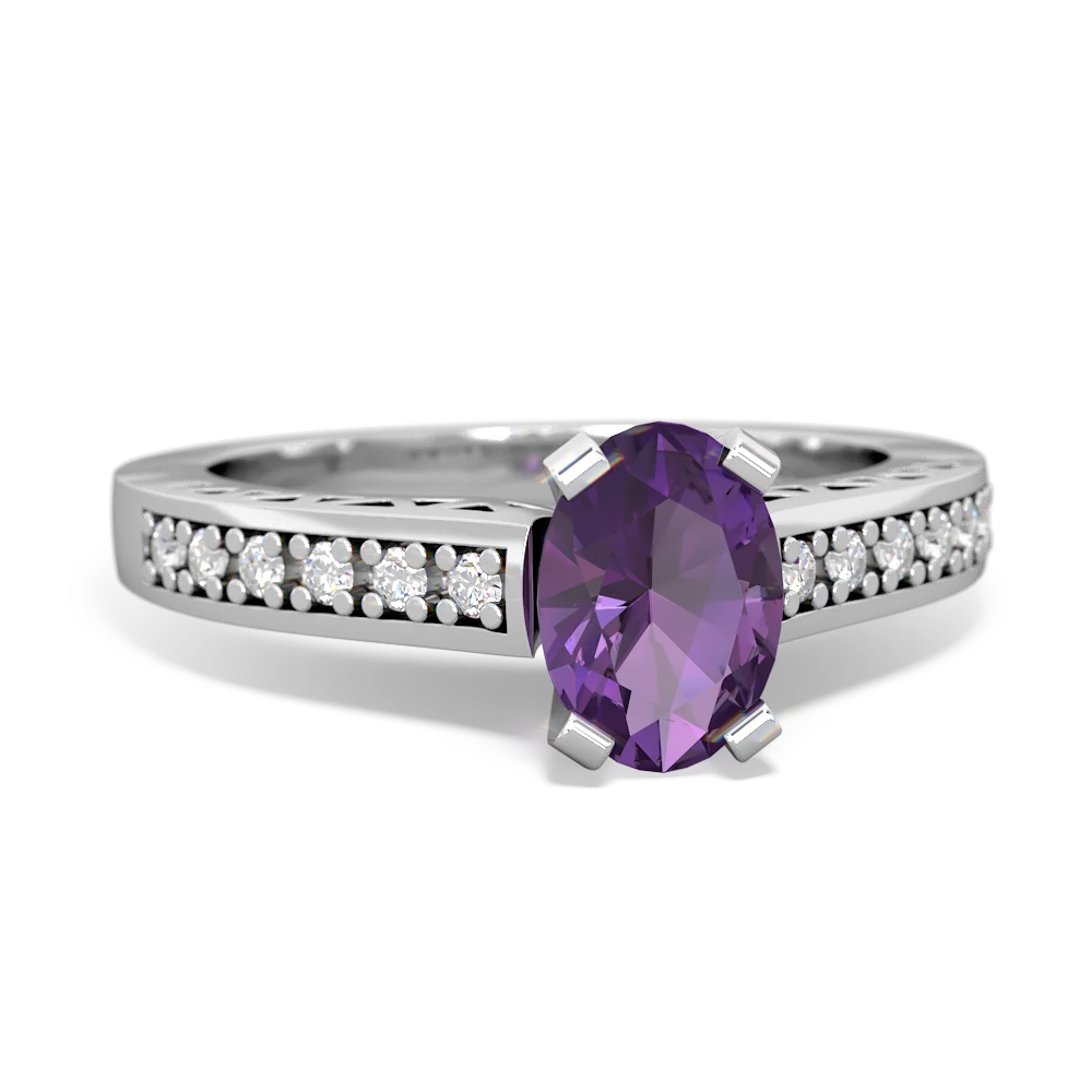 Amethyst Art Deco Engagement 7X5mm Oval 14K White Gold ring R26357VL