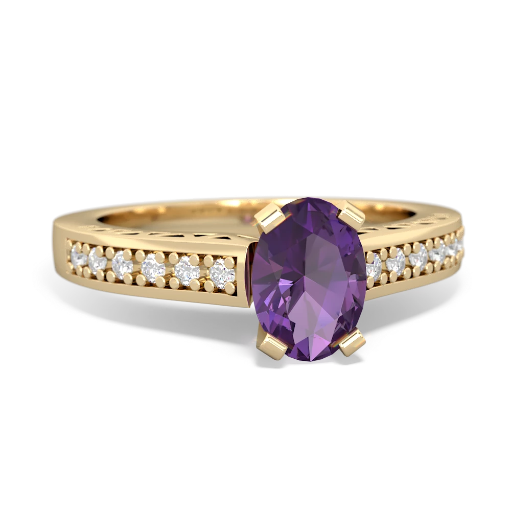 Amethyst Art Deco Engagement 7X5mm Oval 14K Yellow Gold ring R26357VL