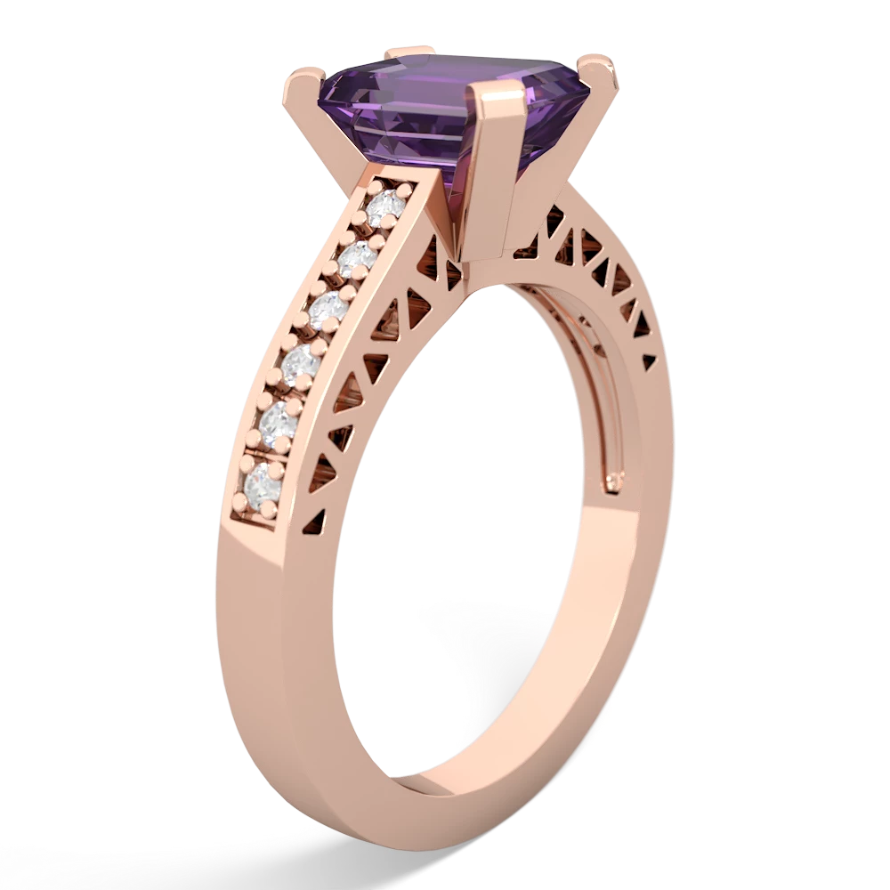 Amethyst Art Deco Engagement 8X6mm Emerald-Cut 14K Rose Gold ring R26358EM