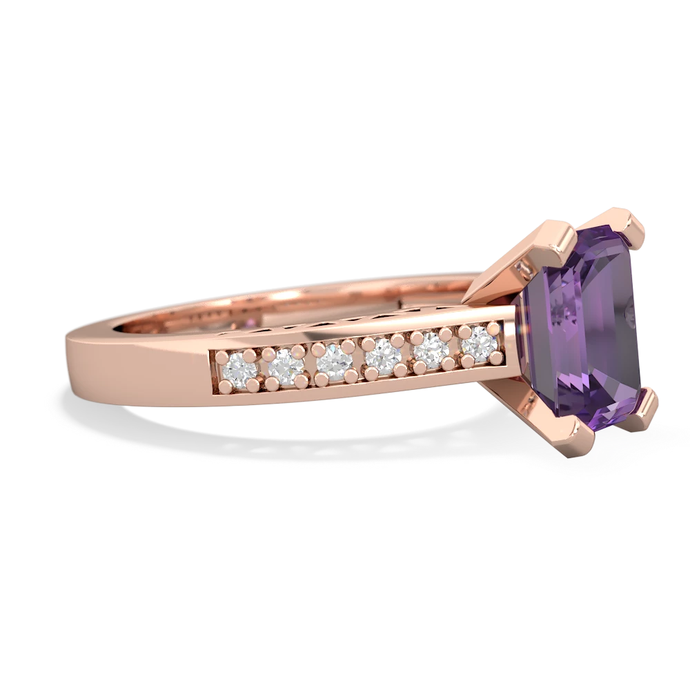 Amethyst Art Deco Engagement 8X6mm Emerald-Cut 14K Rose Gold ring R26358EM