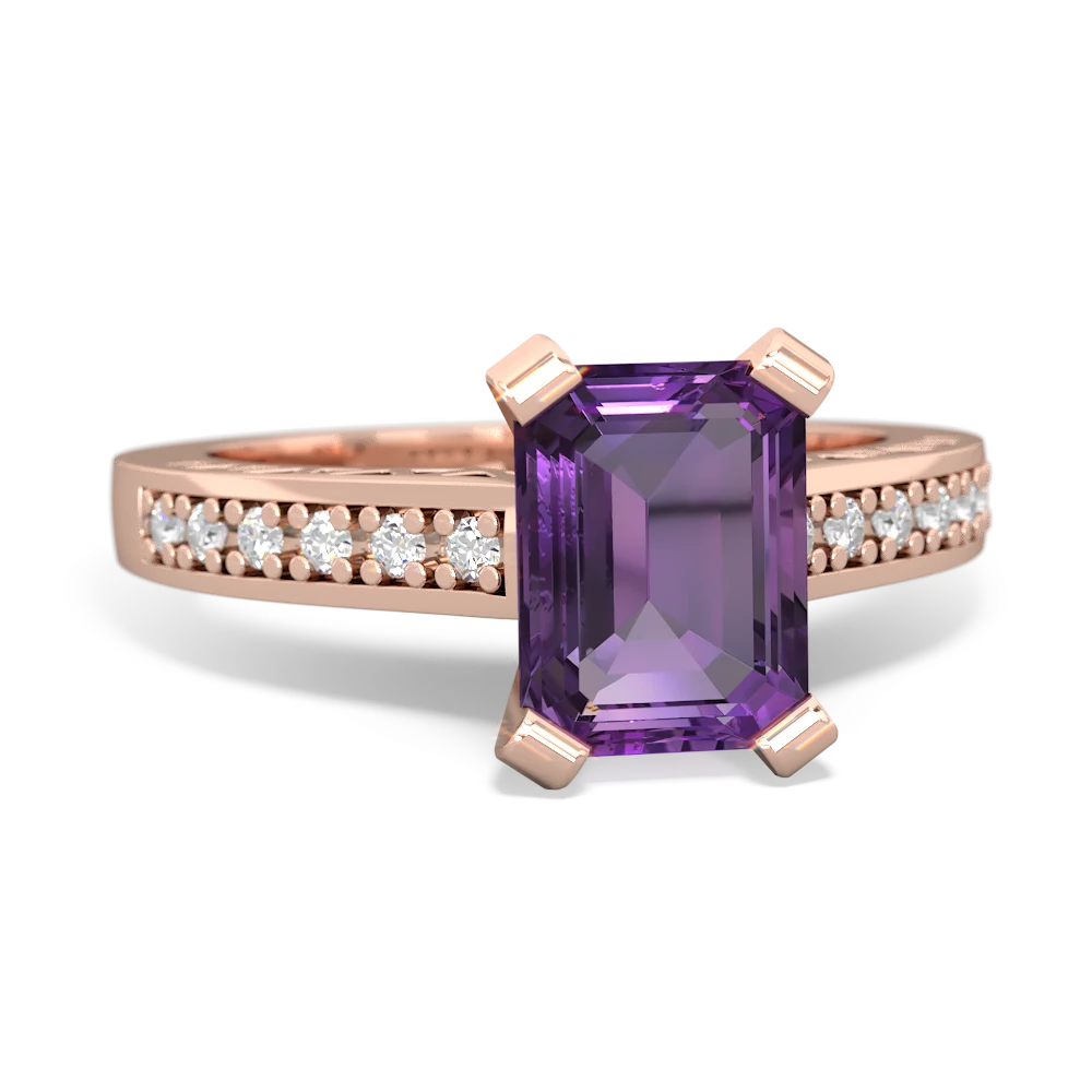 Amethyst Art Deco Engagement 8X6mm Emerald-Cut 14K Rose Gold ring R26358EM