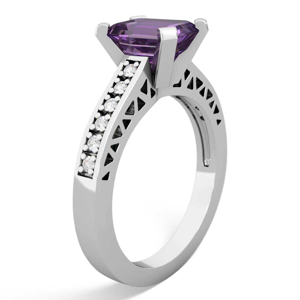 Amethyst Art Deco Engagement 8X6mm Emerald-Cut 14K White Gold ring R26358EM