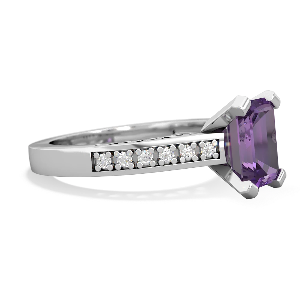 Amethyst Art Deco Engagement 8X6mm Emerald-Cut 14K White Gold ring R26358EM