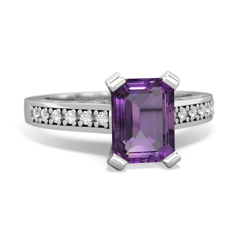 Amethyst Art Deco Engagement 8X6mm Emerald-Cut 14K White Gold ring R26358EM