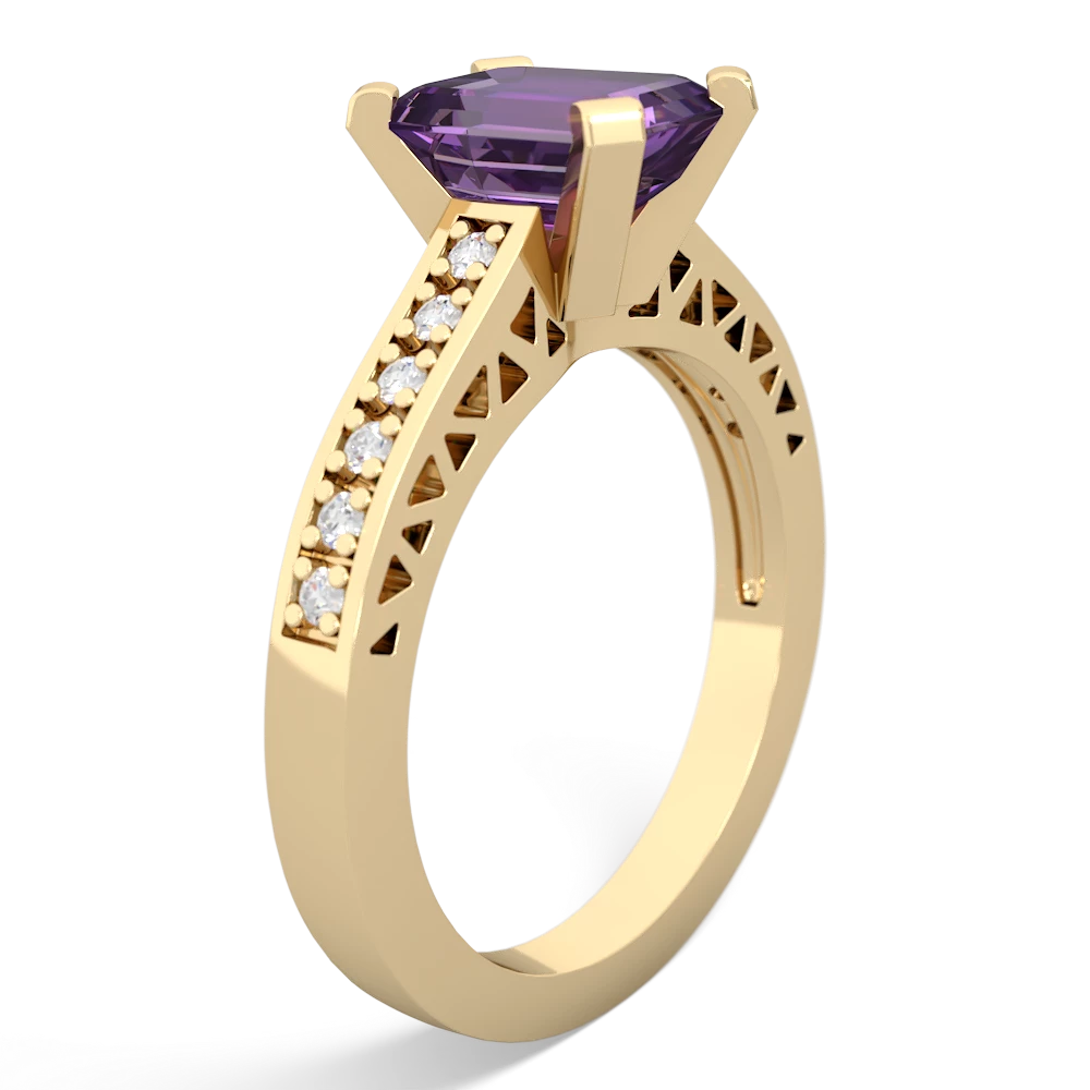 Amethyst Art Deco Engagement 8X6mm Emerald-Cut 14K Yellow Gold ring R26358EM