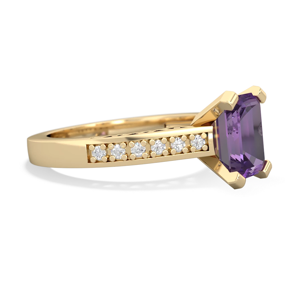 Amethyst Art Deco Engagement 8X6mm Emerald-Cut 14K Yellow Gold ring R26358EM