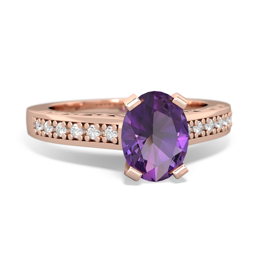 Amethyst Art Deco Engagement 8X6mm Oval 14K Rose Gold ring R26358VL