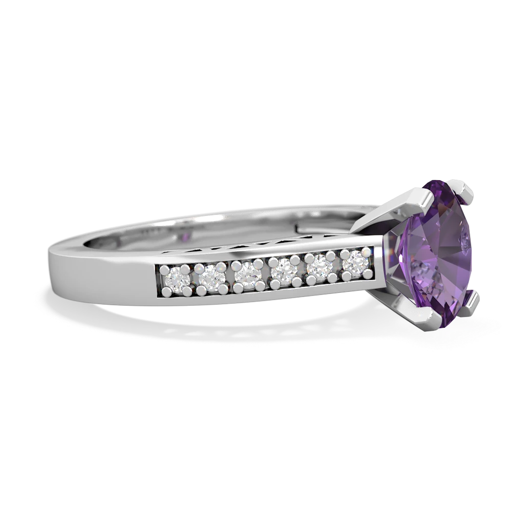 Amethyst Art Deco Engagement 8X6mm Oval 14K White Gold ring R26358VL