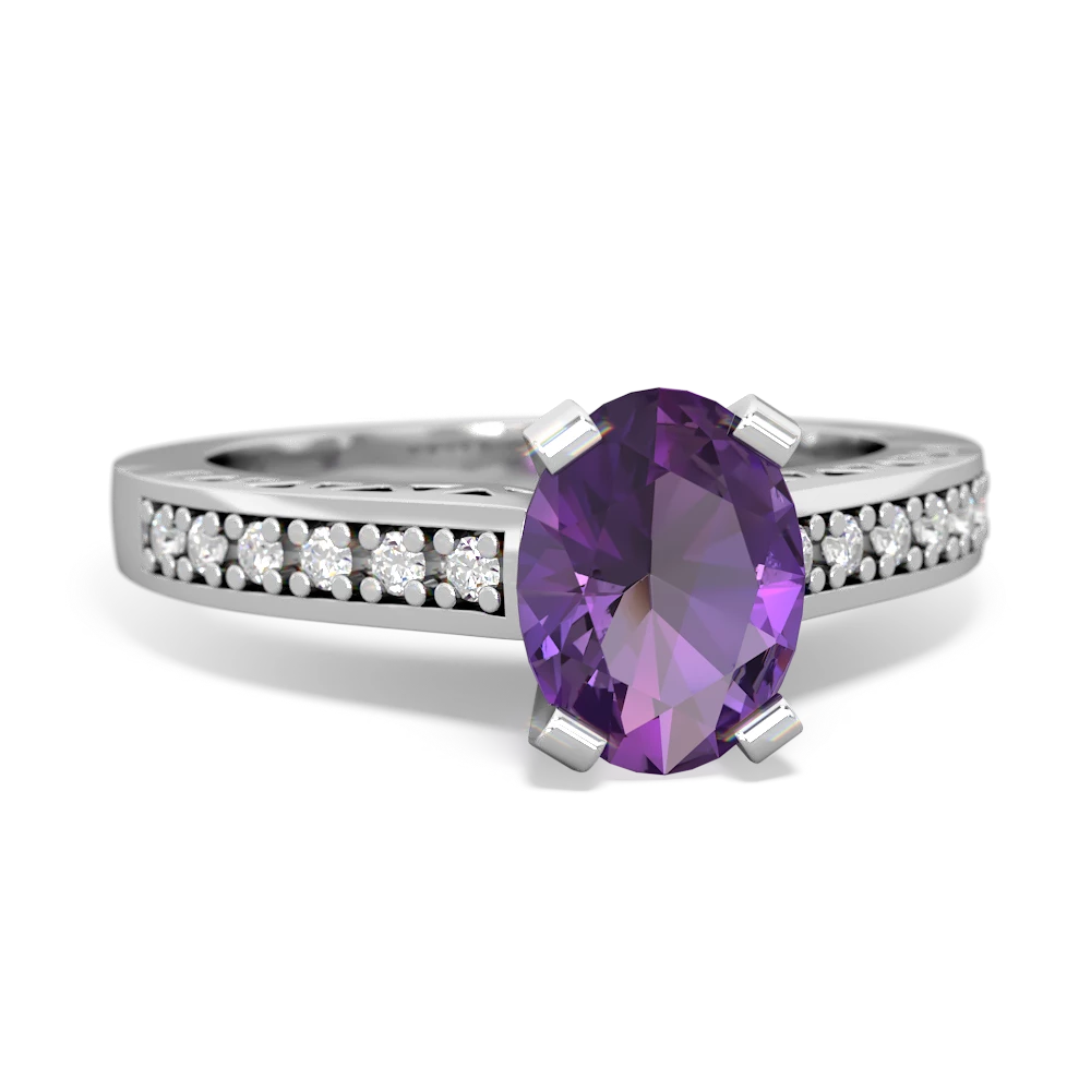 Amethyst Art Deco Engagement 8X6mm Oval 14K White Gold ring R26358VL