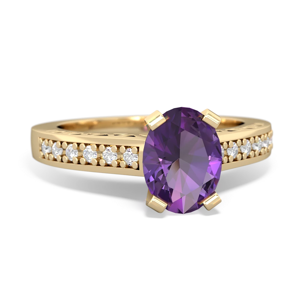 Amethyst Art Deco Engagement 8X6mm Oval 14K Yellow Gold ring R26358VL