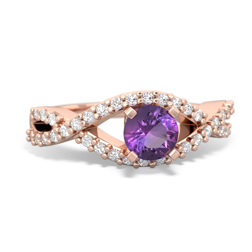 Amethyst Diamond Twist 5Mm Round Engagment  14K Rose Gold ring R26405RD