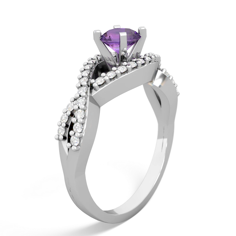 Amethyst Diamond Twist 5Mm Round Engagment  14K White Gold ring R26405RD