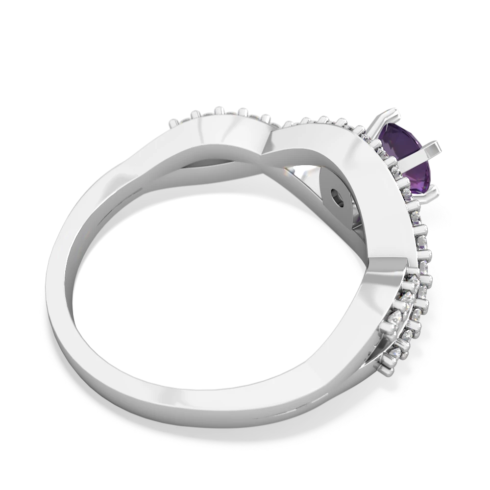 Amethyst Diamond Twist 5Mm Round Engagment  14K White Gold ring R26405RD