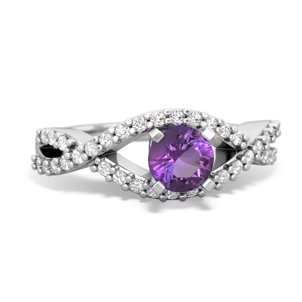 Amethyst Diamond Twist 5Mm Round Engagment  14K White Gold ring R26405RD