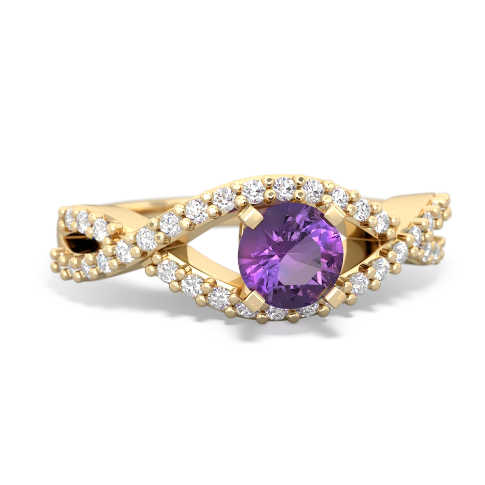 Amethyst Diamond Twist 5Mm Round Engagment  14K Yellow Gold ring R26405RD