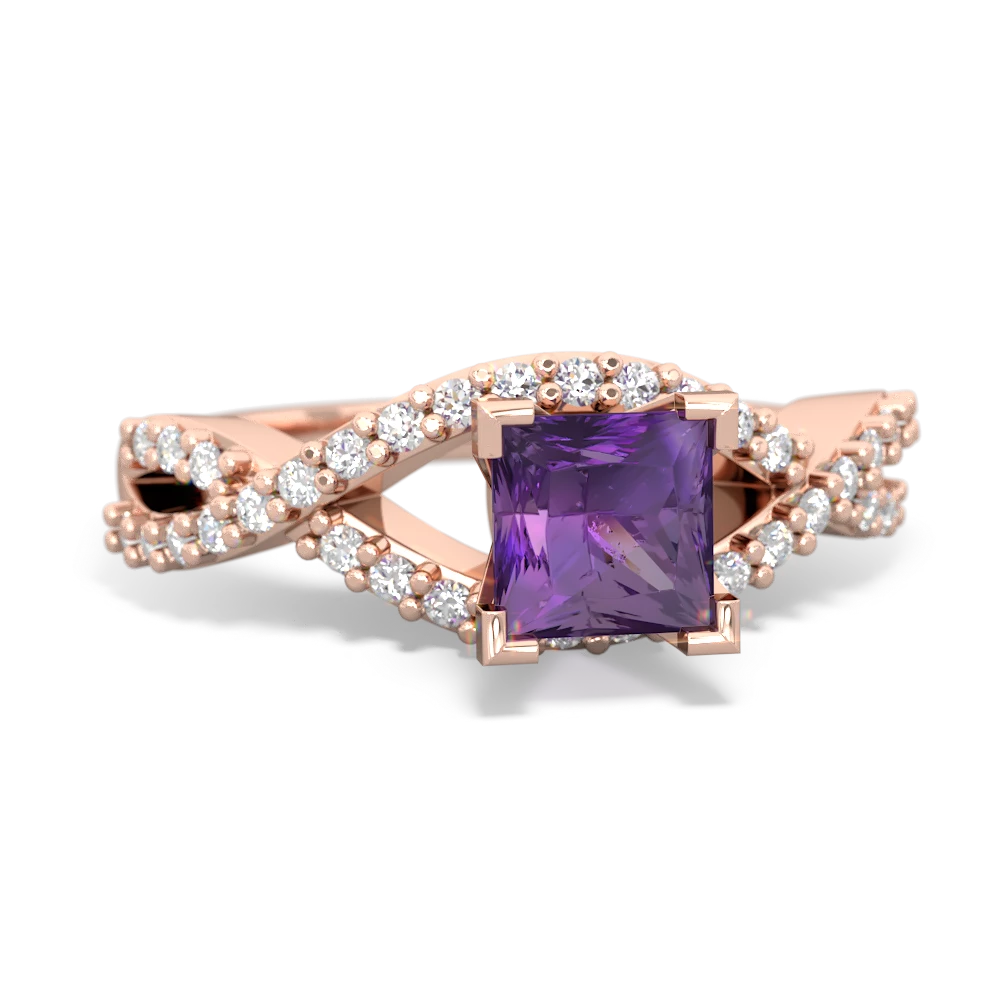 Amethyst Diamond Twist 5Mm Square Engagment  14K Rose Gold ring R26405SQ