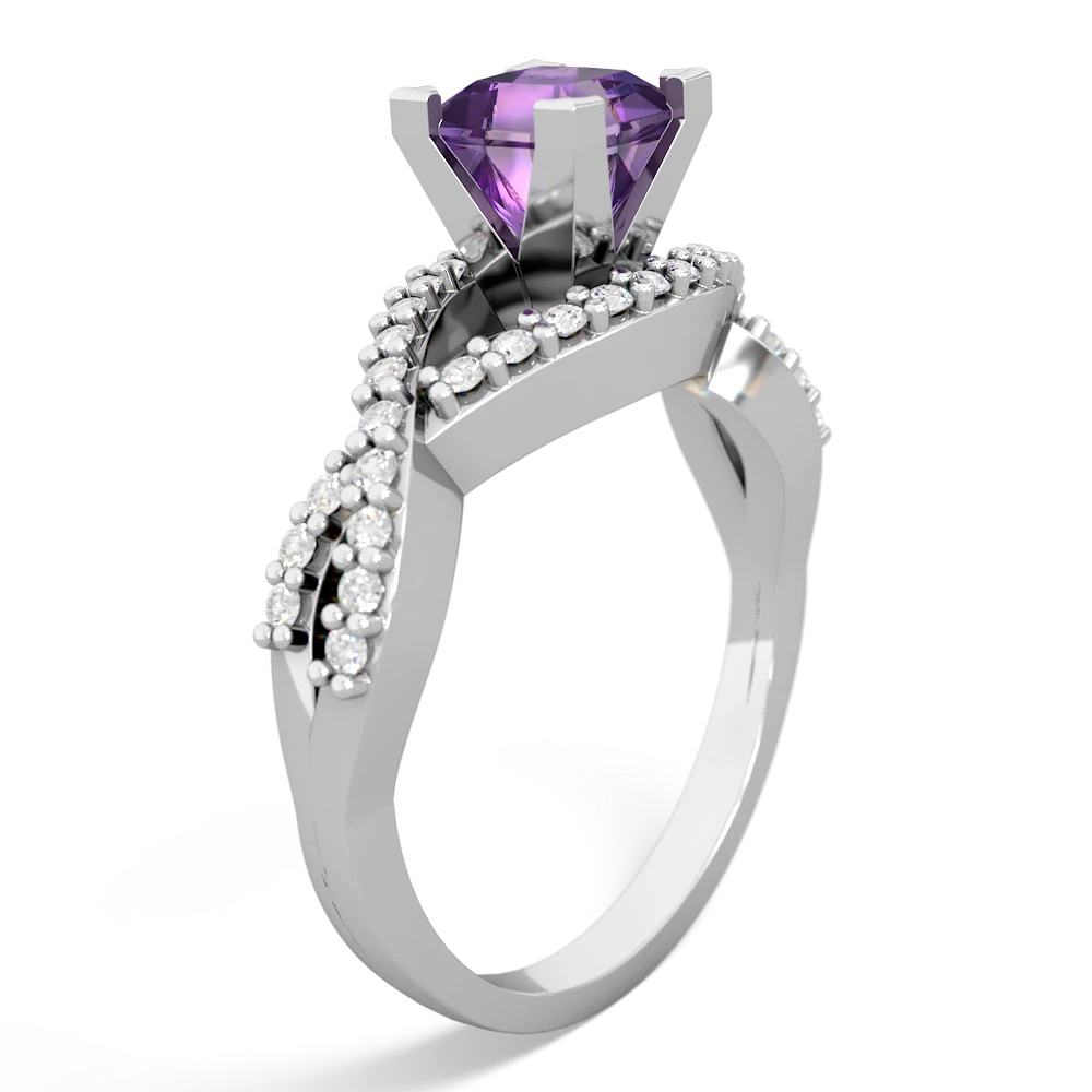 Amethyst Diamond Twist 5Mm Square Engagment  14K White Gold ring R26405SQ