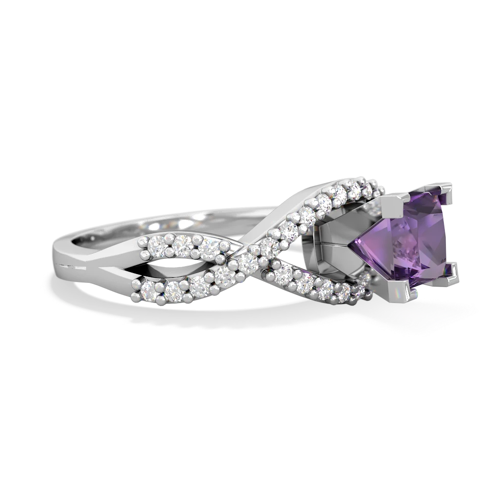 Amethyst Diamond Twist 5Mm Square Engagment  14K White Gold ring R26405SQ