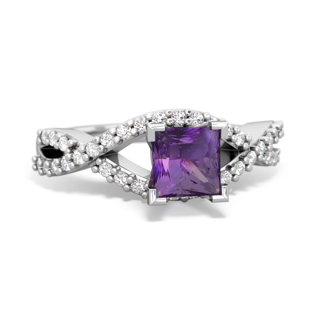 Amethyst Diamond Twist 5Mm Square Engagment  14K White Gold ring R26405SQ