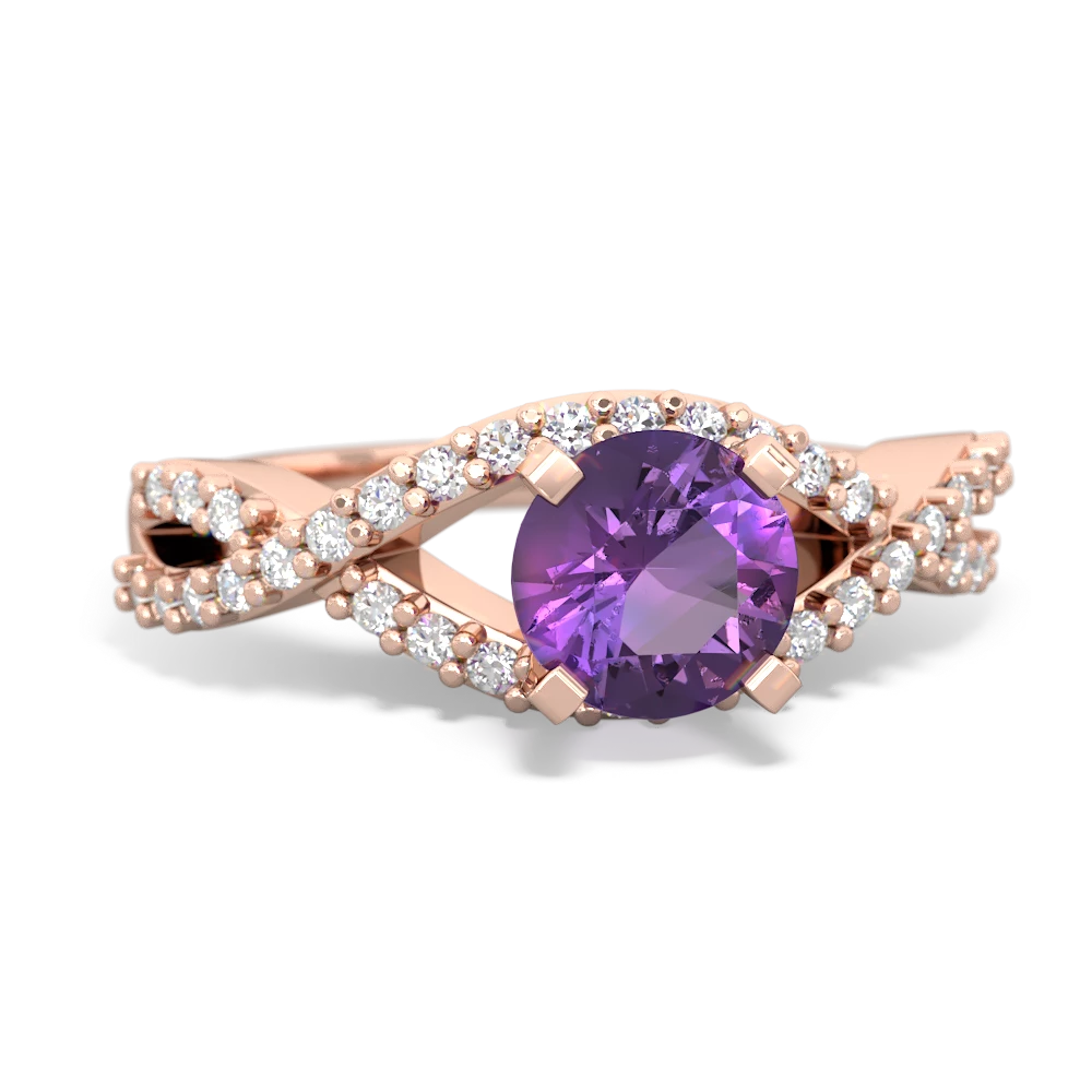 Amethyst Diamond Twist 6Mm Round Engagment  14K Rose Gold ring R26406RD