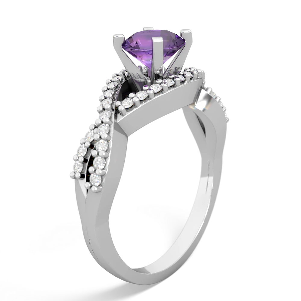 Amethyst Diamond Twist 6Mm Round Engagment  14K White Gold ring R26406RD