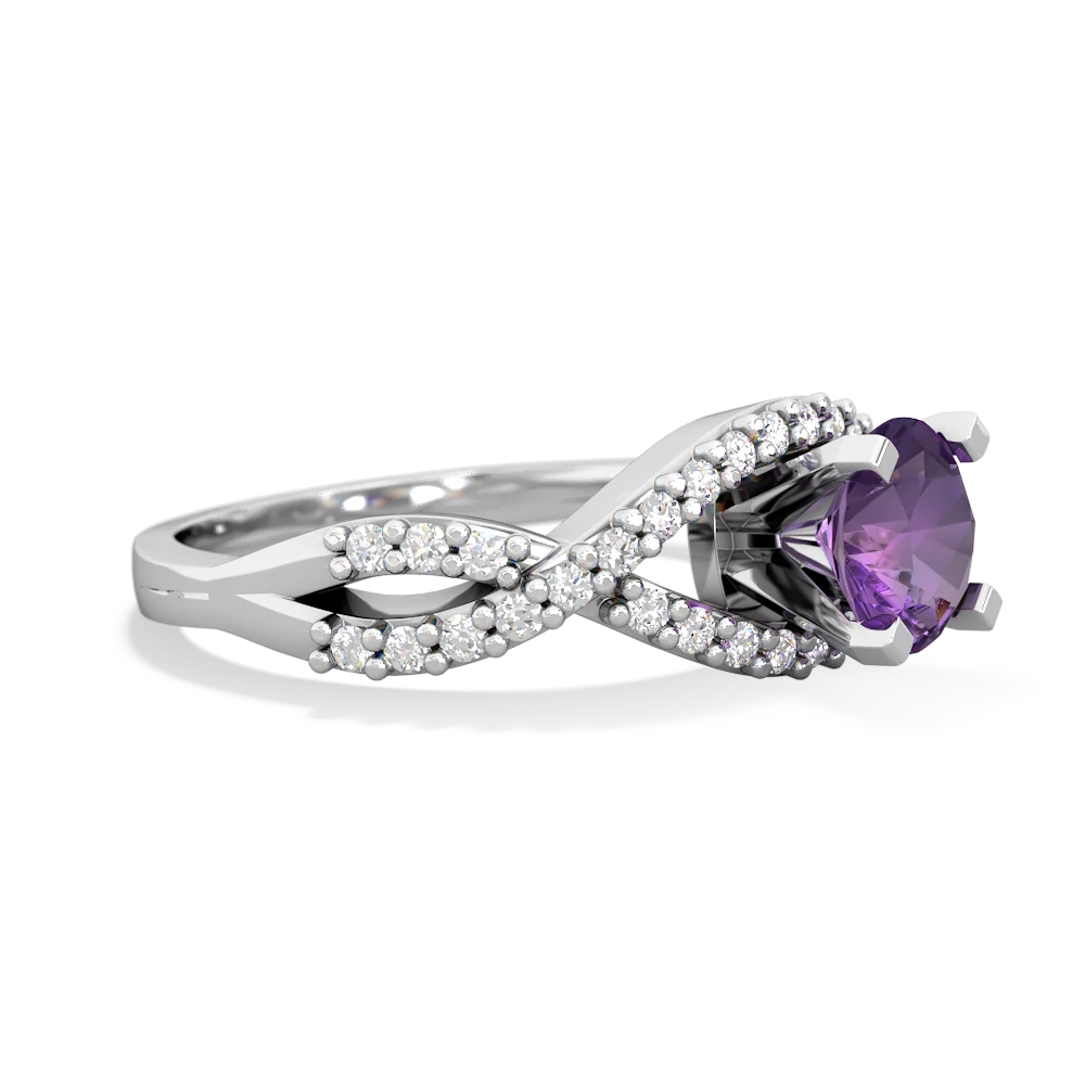 Amethyst Diamond Twist 6Mm Round Engagment  14K White Gold ring R26406RD