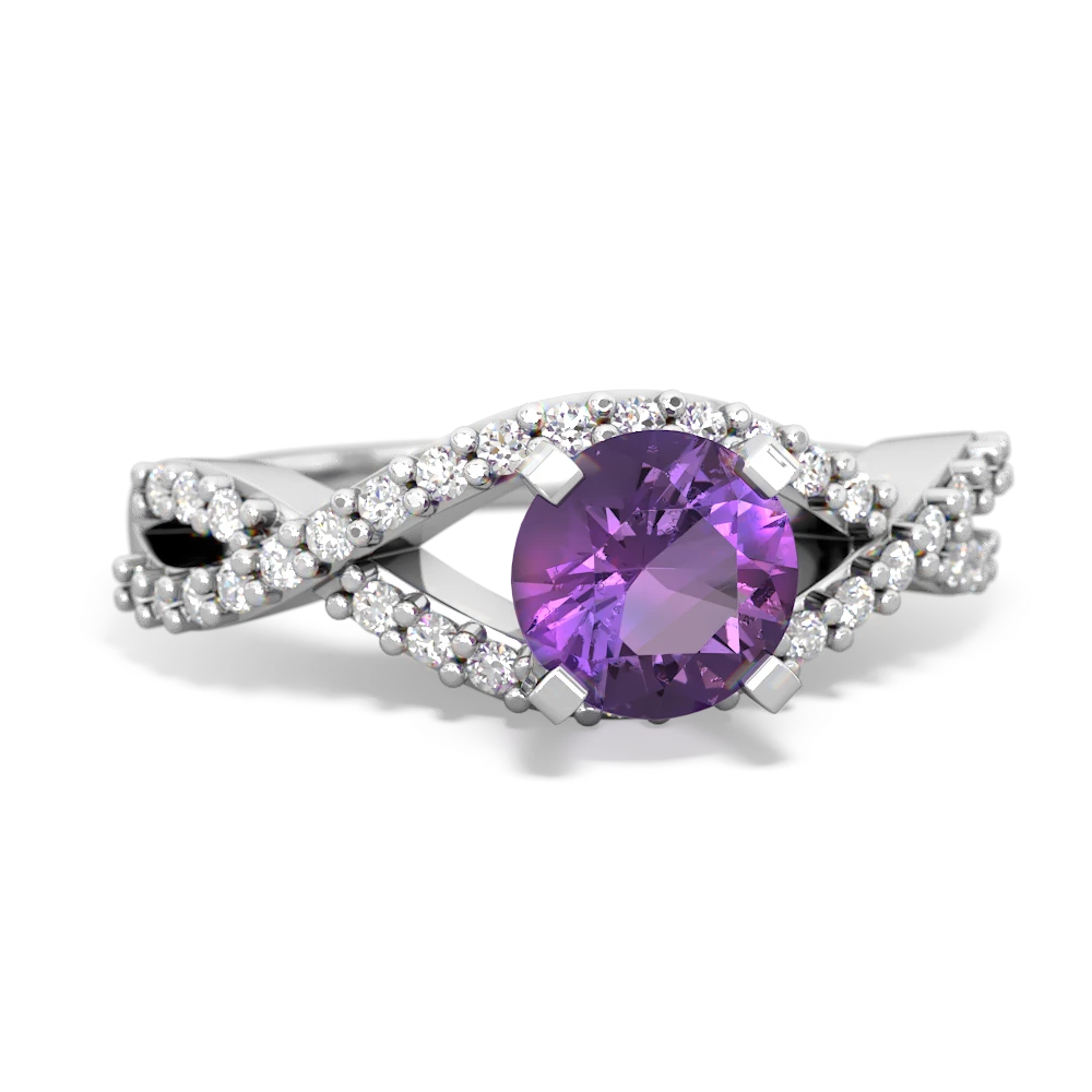 Amethyst Diamond Twist 6Mm Round Engagment  14K White Gold ring R26406RD