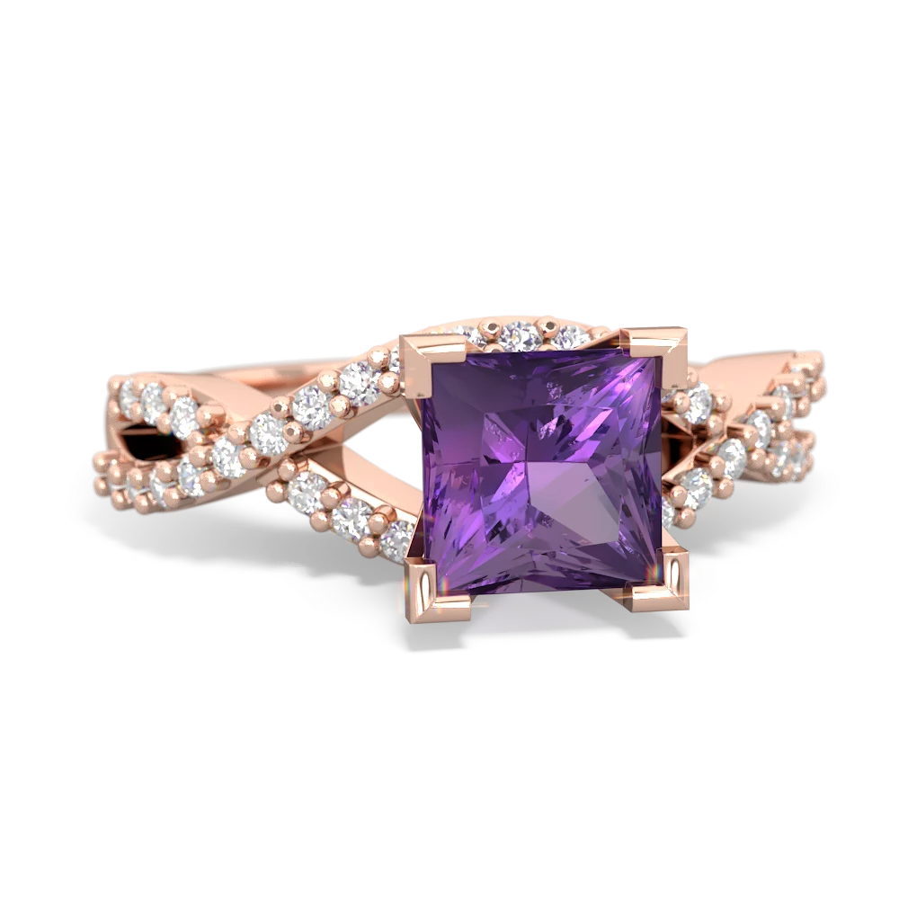 Amethyst Diamond Twist 6Mm Princess Engagment  14K Rose Gold ring R26406SQ