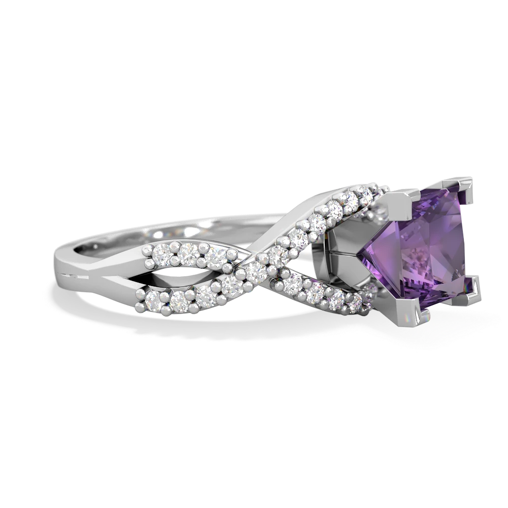 Amethyst Diamond Twist 6Mm Princess Engagment  14K White Gold ring R26406SQ