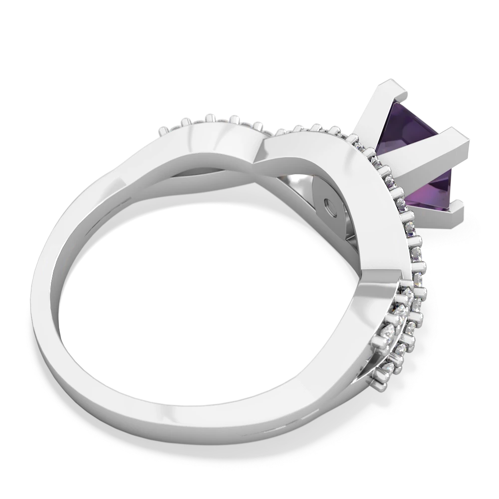 Amethyst Diamond Twist 6Mm Princess Engagment  14K White Gold ring R26406SQ