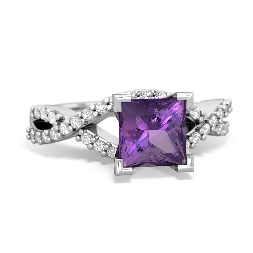 Amethyst Diamond Twist 6Mm Princess Engagment  14K White Gold ring R26406SQ