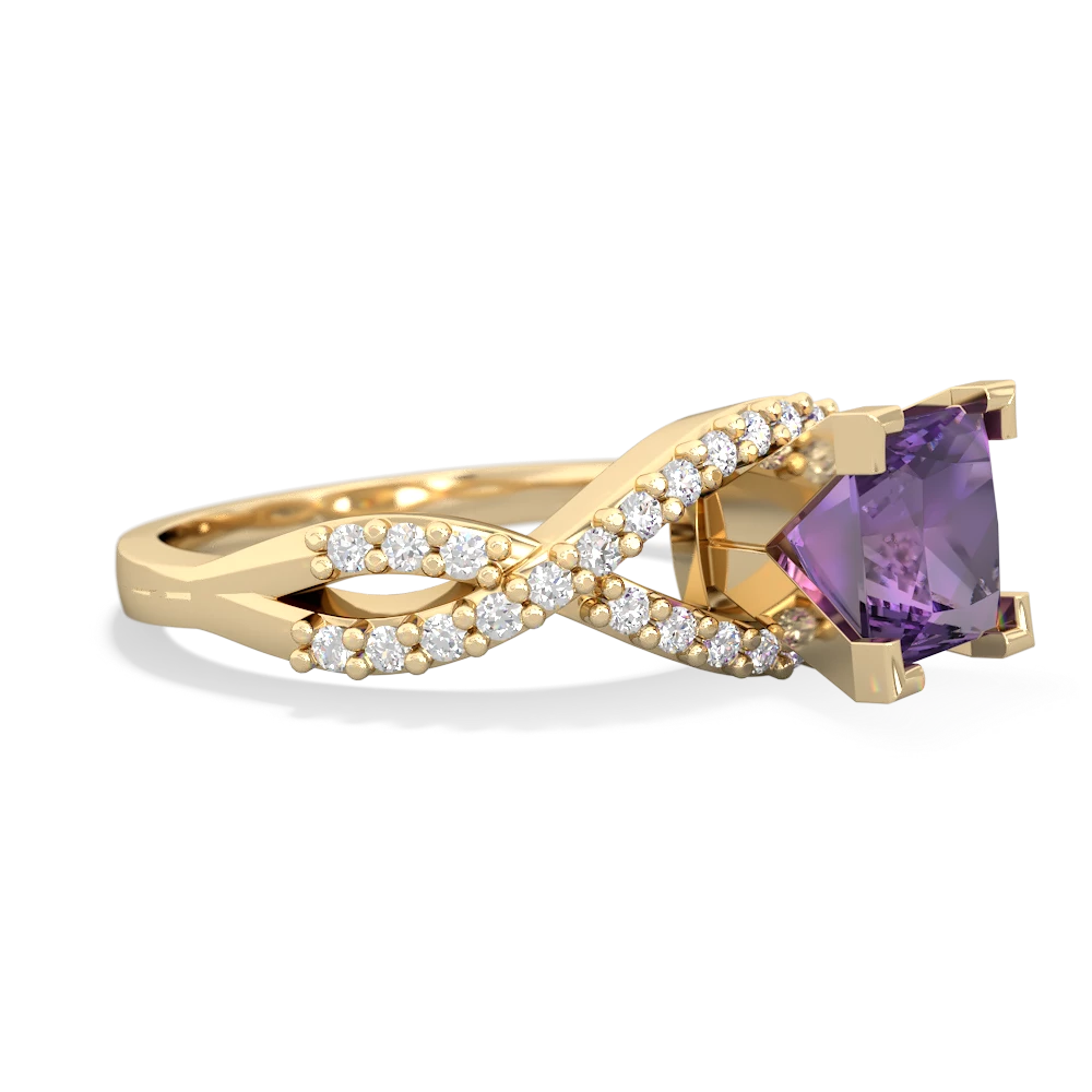 Amethyst Diamond Twist 6Mm Princess Engagment  14K Yellow Gold ring R26406SQ