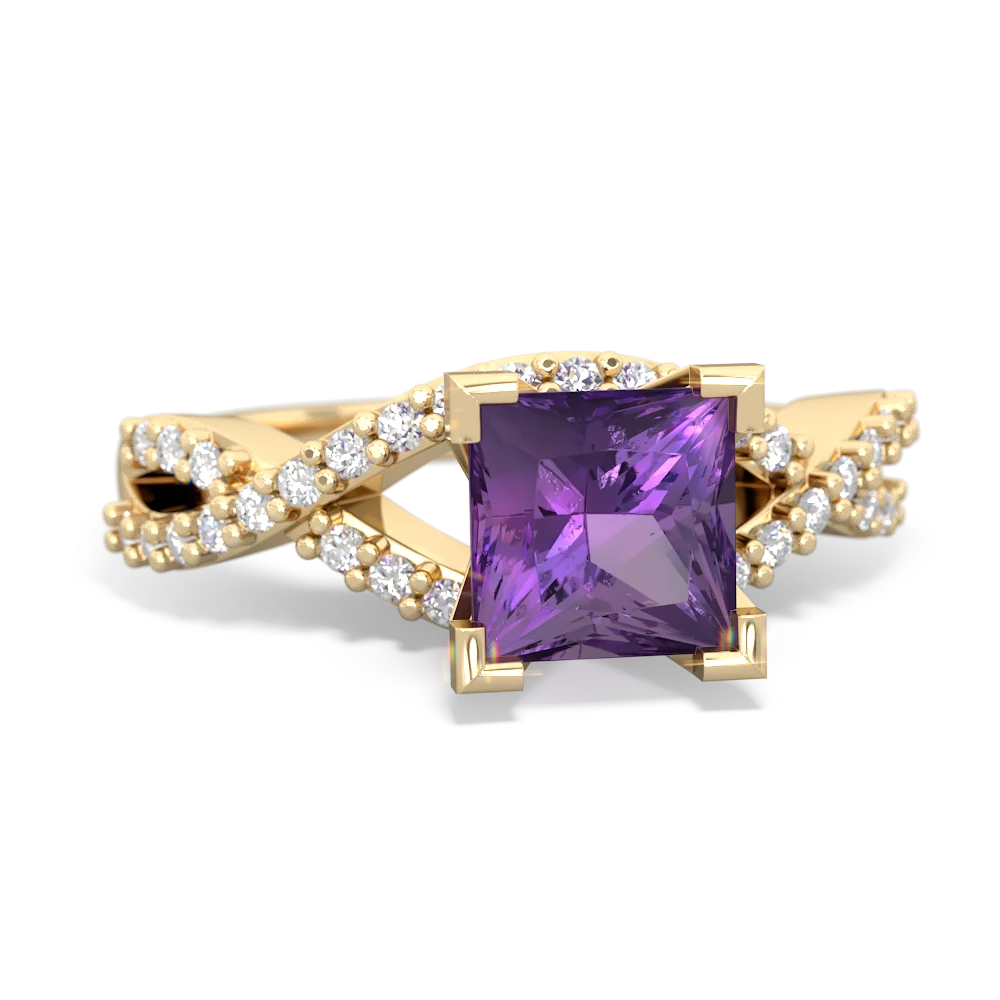 Amethyst Diamond Twist 6Mm Princess Engagment  14K Yellow Gold ring R26406SQ