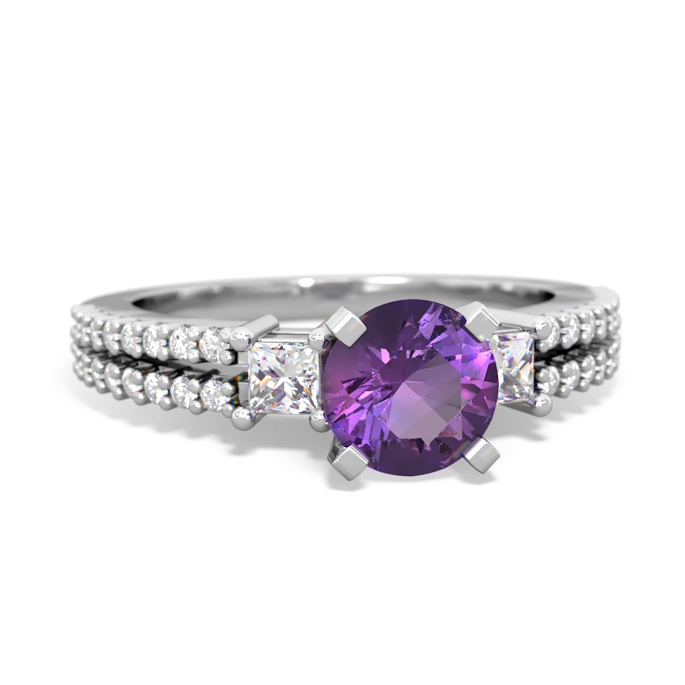 Amethyst Classic 6Mm Round Engagement 14K White Gold ring R26436RD