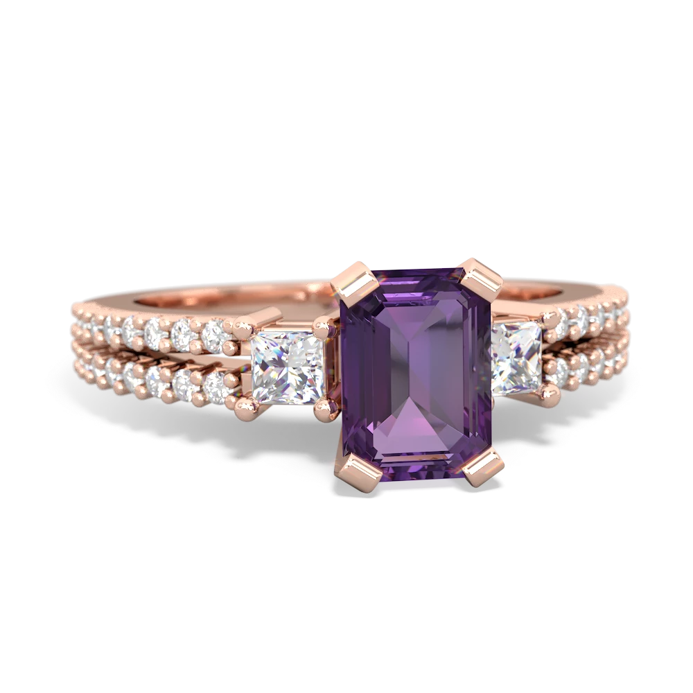 Amethyst Classic 7X5mm Emerald-Cut Engagement 14K Rose Gold ring R26437EM