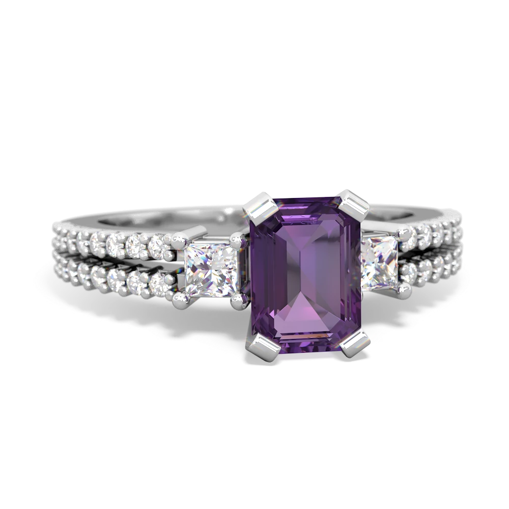 Amethyst Classic 7X5mm Emerald-Cut Engagement 14K White Gold ring R26437EM