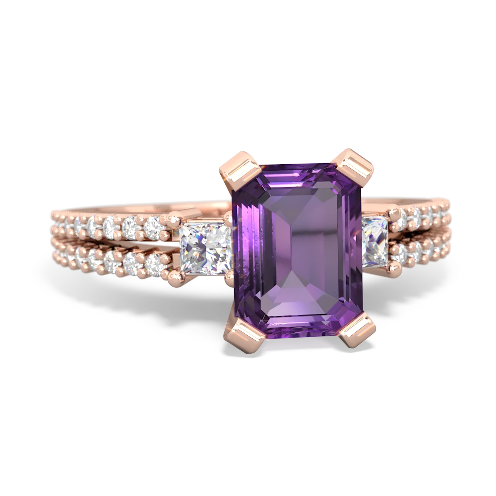 Amethyst Classic 8X6mm Emerald-Cut Engagement 14K Rose Gold ring R26438EM