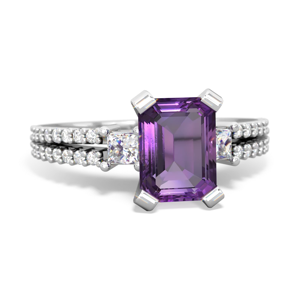 Amethyst Classic 8X6mm Emerald-Cut Engagement 14K White Gold ring R26438EM