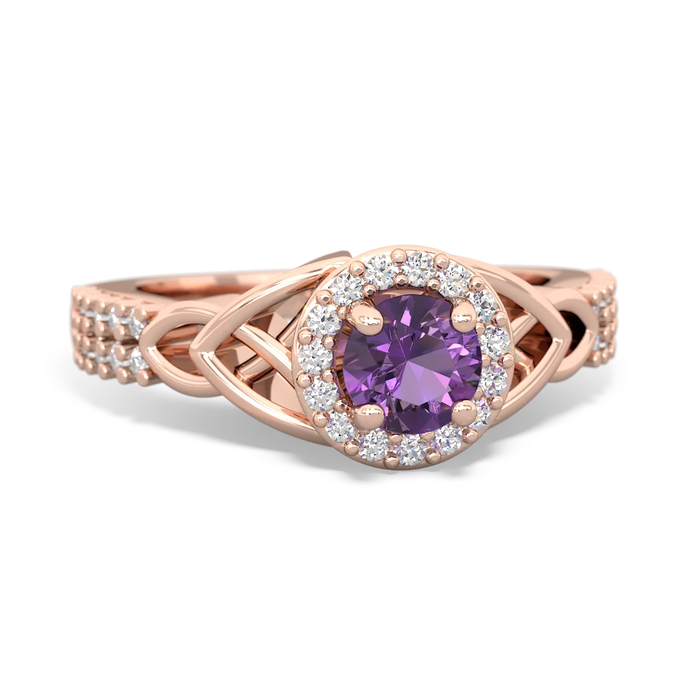 Amethyst Celtic Knot Halo 14K Rose Gold ring R26445RH