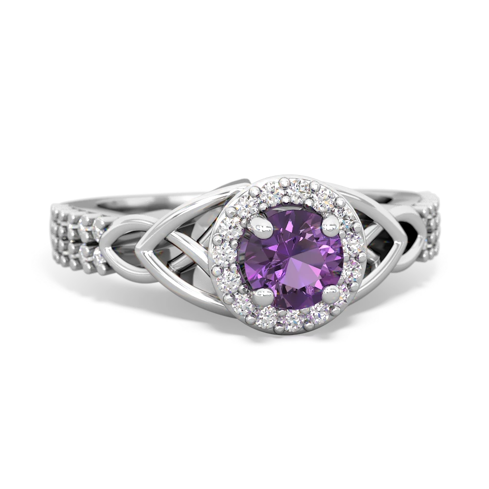 Amethyst Celtic Knot Halo 14K White Gold ring R26445RH