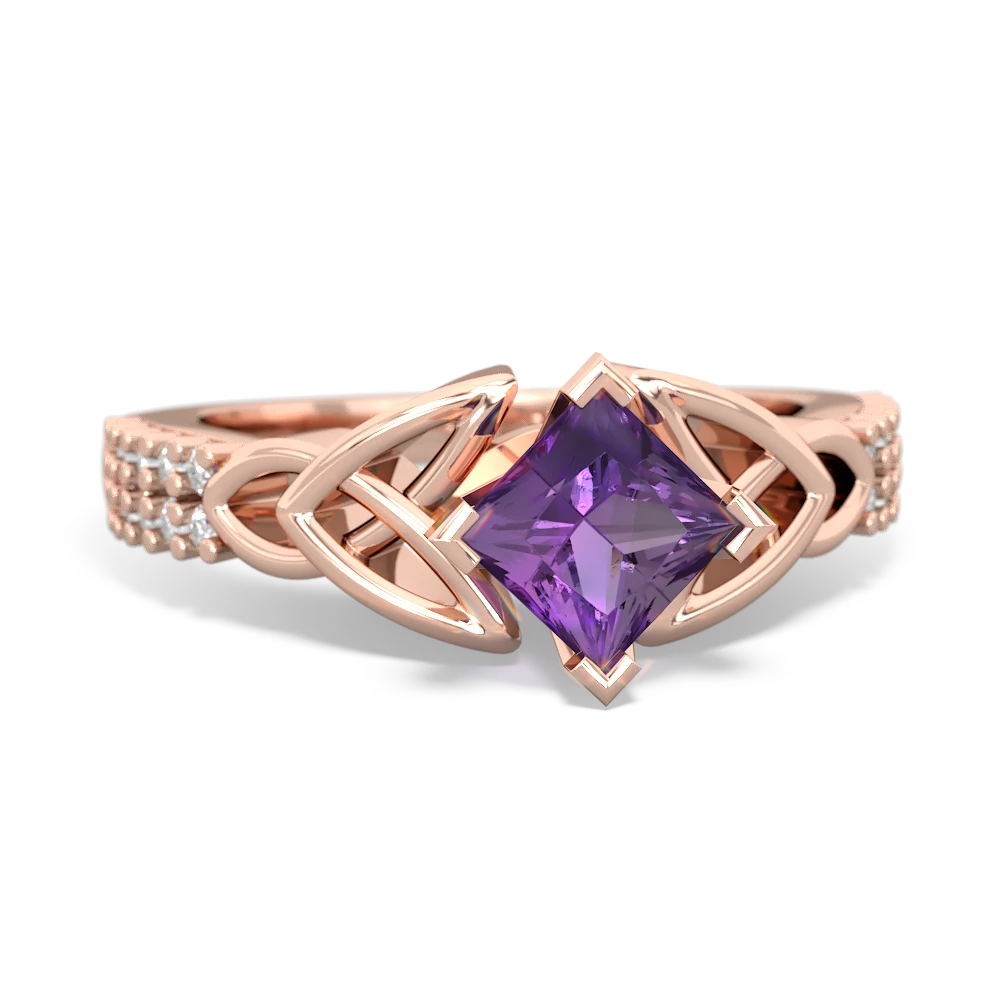 Amethyst Celtic Knot 5Mm Square Engagement 14K Rose Gold ring R26445SQ