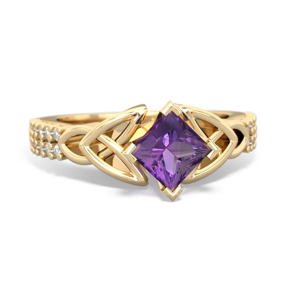 Amethyst Celtic Knot 5Mm Square Engagement 14K Yellow Gold ring R26445SQ