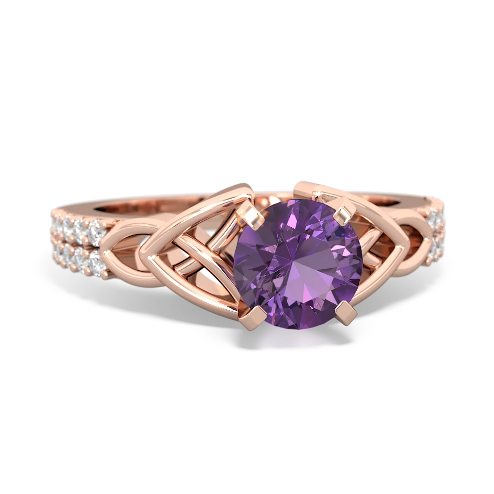 Amethyst Celtic Knot 6Mm Round Engagement 14K Rose Gold ring R26446RD