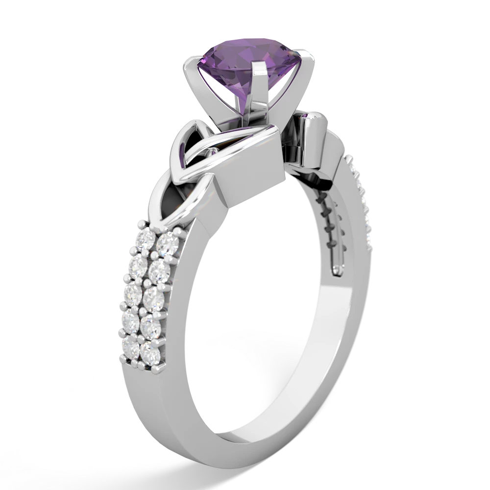 Amethyst Celtic Knot 6Mm Round Engagement 14K White Gold ring R26446RD