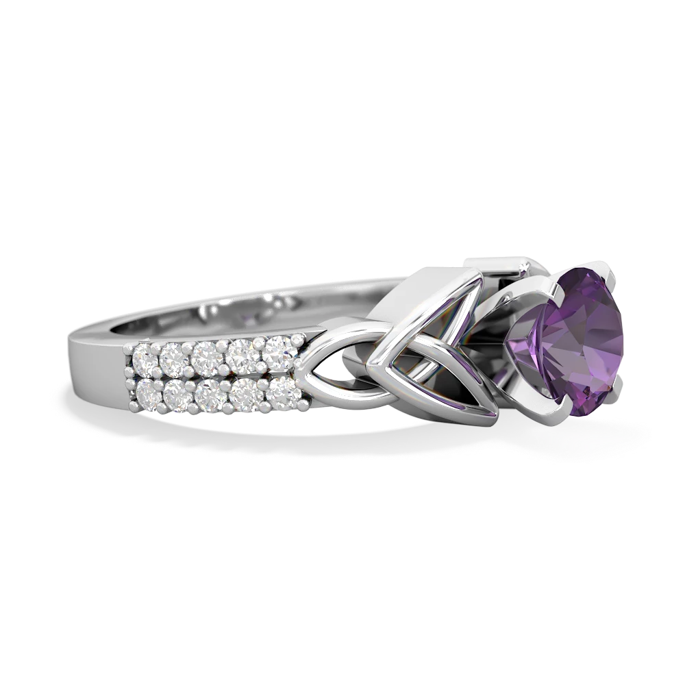 Amethyst Celtic Knot 6Mm Round Engagement 14K White Gold ring R26446RD