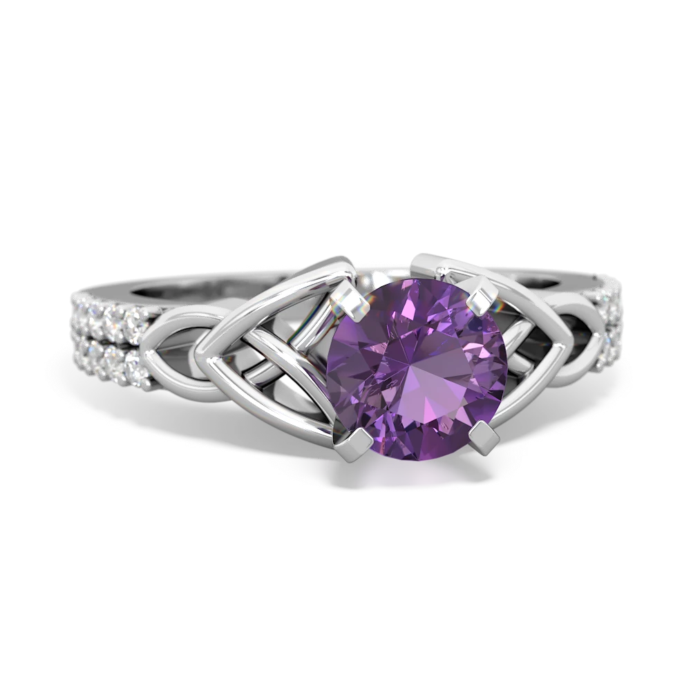 Amethyst Celtic Knot 6Mm Round Engagement 14K White Gold ring R26446RD