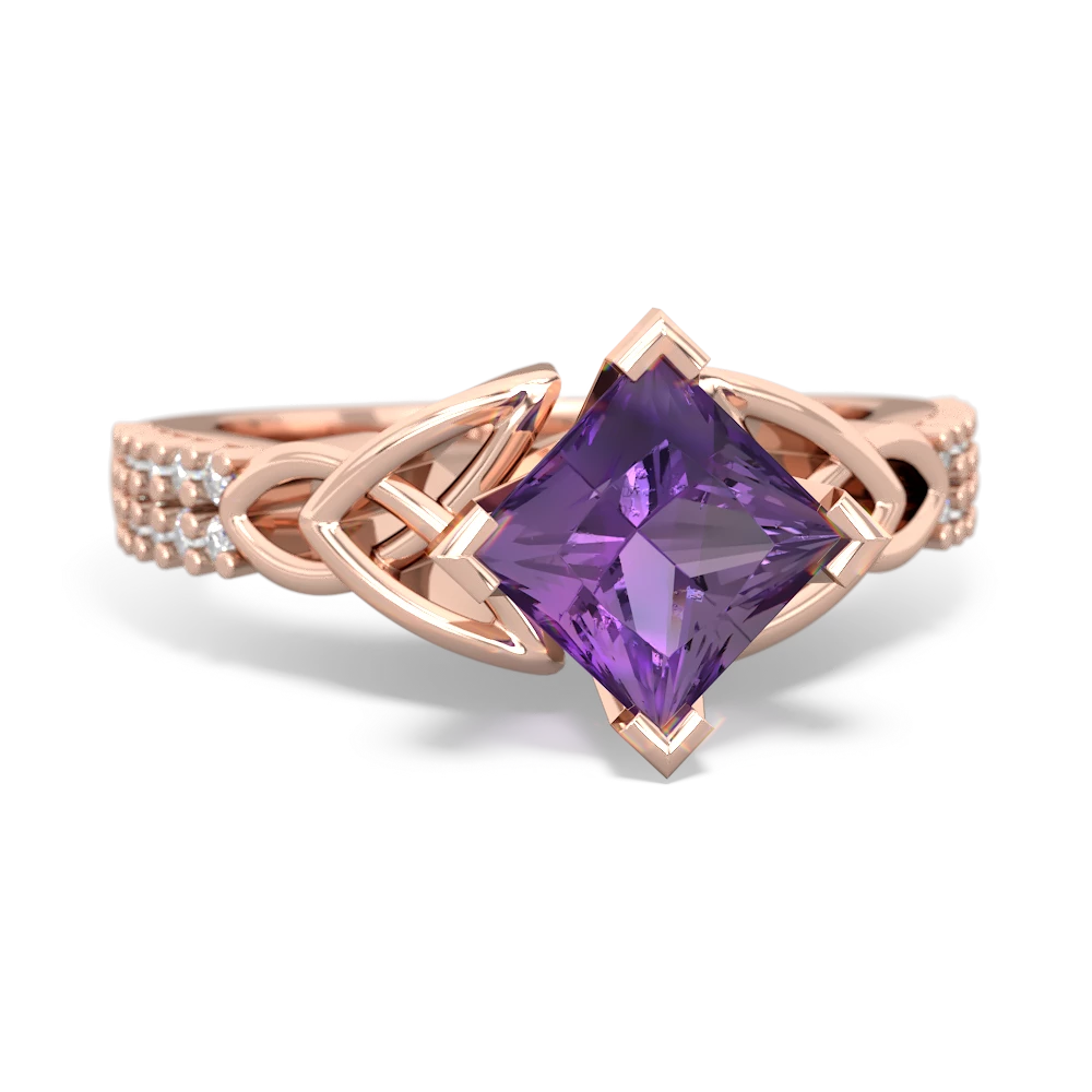 Amethyst Celtic Knot 6Mm Princess Engagement 14K Rose Gold ring R26446SQ