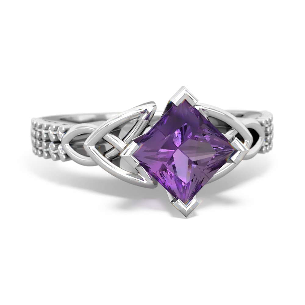 Amethyst Celtic Knot 6Mm Princess Engagement 14K White Gold ring R26446SQ