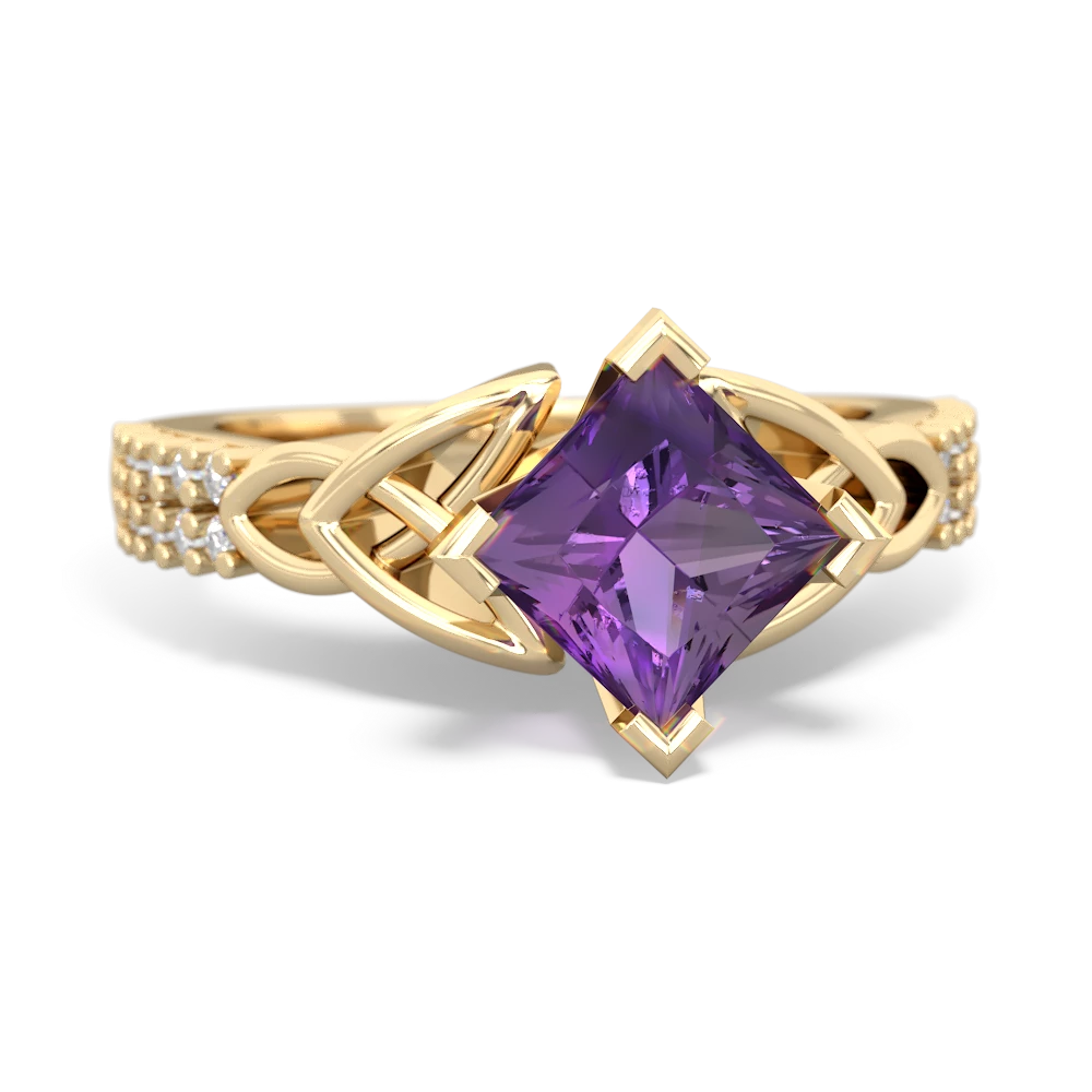 Amethyst Celtic Knot 6Mm Princess Engagement 14K Yellow Gold ring R26446SQ